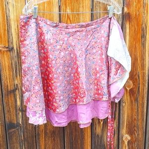 100% silk mini floral wrap skirt